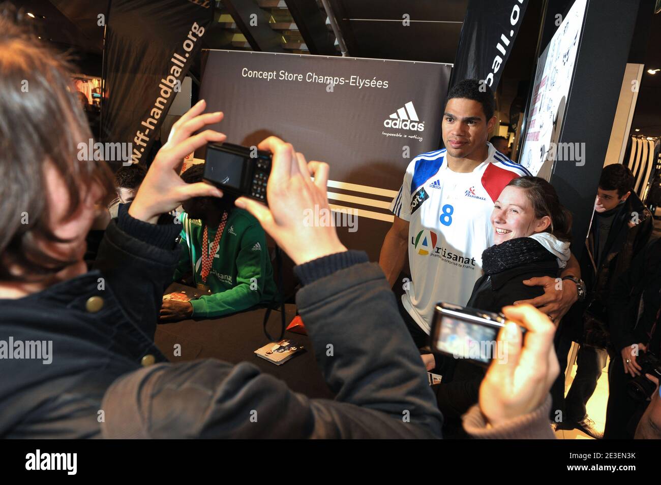 French player Nikola Karabatic at the Adidas store for a press conference,  in Paris, France on February 2d, 2009. The French national team won the  title of the 21st Men's World Handball