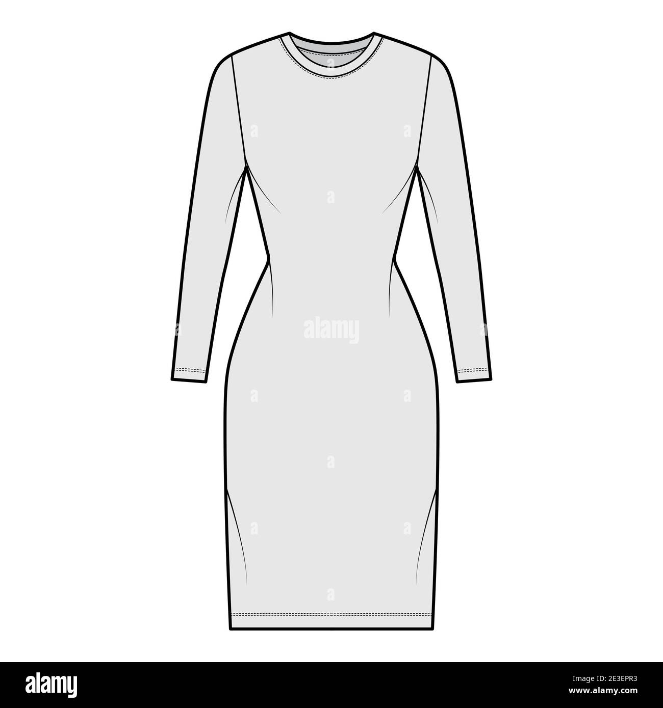 Tshirt dress technical fashion illustration with crew neck, long Tshirt dress technical fashion illustration with crew neck, long