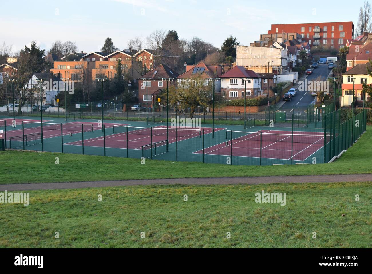 Outdoor macadam pay as you play tennis court. Hard courts are made of