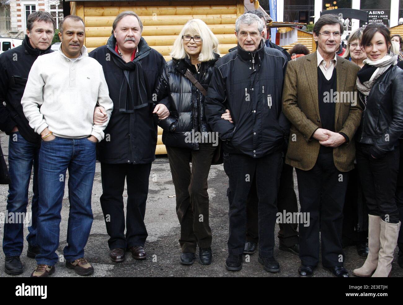 Bruno Wolkowitch, Pascal Legitimus, Marc Riviere, Mireille Darc, Claude  Lelouch, Jean-Pierre Guerin and Jennifer Lauret attending the 11th Luchon  Television Film Festival in Luchon, France on February 6, 2009. Photo by  Patrick