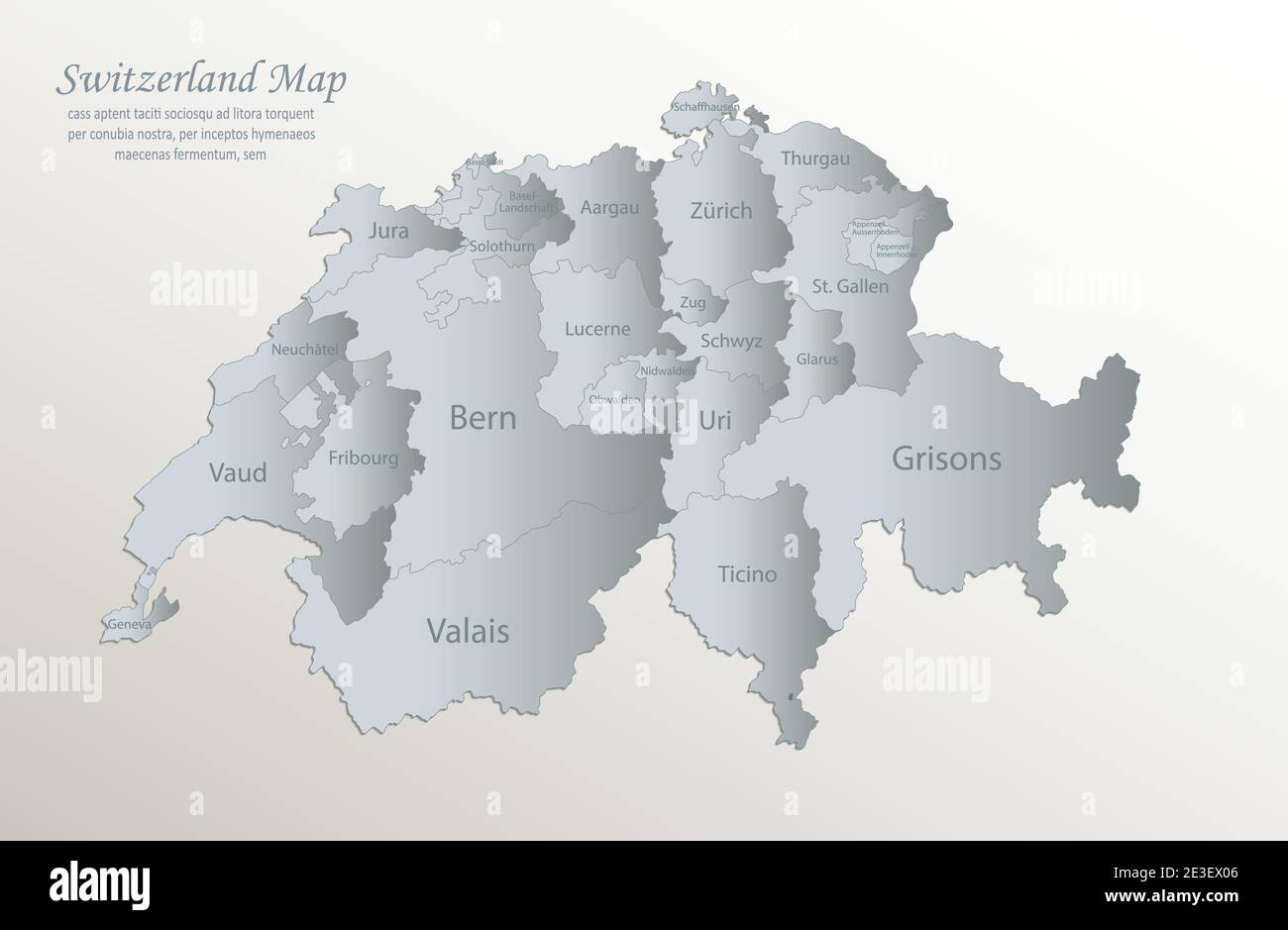 Switzerland map, administrative division with names, white blue card paper  3D vector Stock Vector Image & Art - Alamy