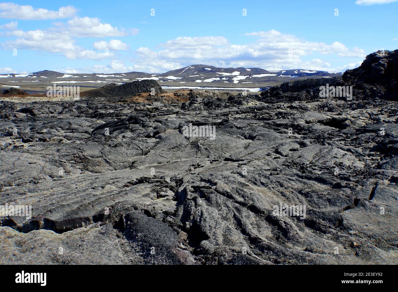 The remnants of the last volcanic eruptions between the year of 1975 and 1984 at Krafla Lava Field near Myvatn, Iceland in the summer Stock Photo