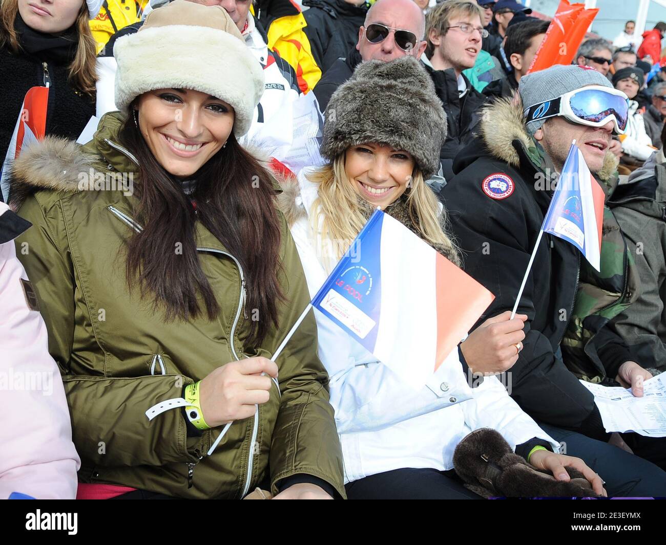 Former Miss France Alexandra Rosenfeld and Rachel Legrain Trapani supporting French female team during the World Ski Championships in Val d'Isere, France on February 9, 2009. Photo by Jean-Pierre Noisillier/ABACAPRESS.COM Stock Photo