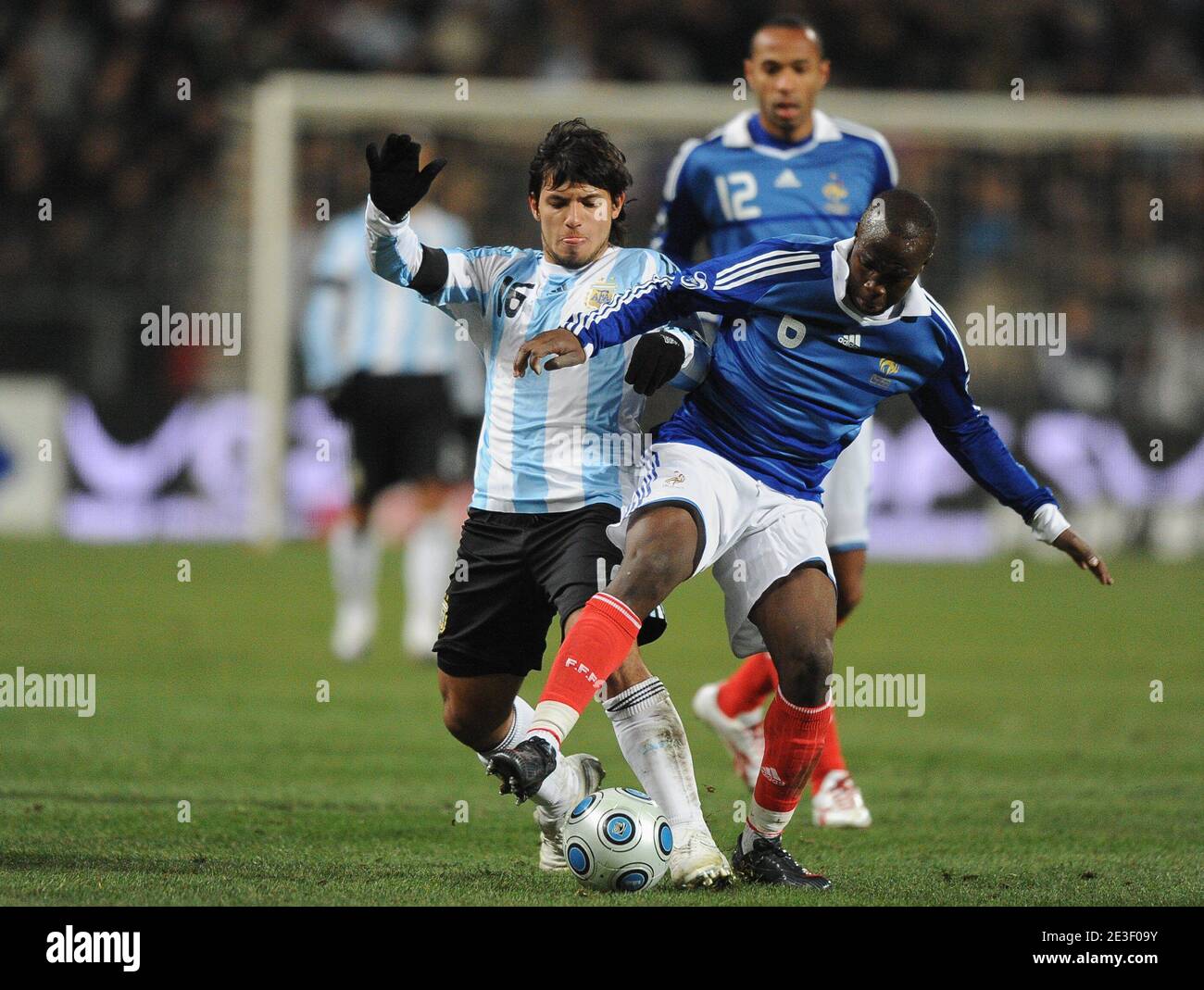 Argentina's Sergio Leonel Aguero and Argentina's Lassana Diarra during the International Friendly Soccer match, France vs Argentina at the velodrome Stadium in Marseille, France on February 11, 2009. Argentina won 2-0. Photo by Steeve McMay/ABACAPRESS.COM Stock Photo