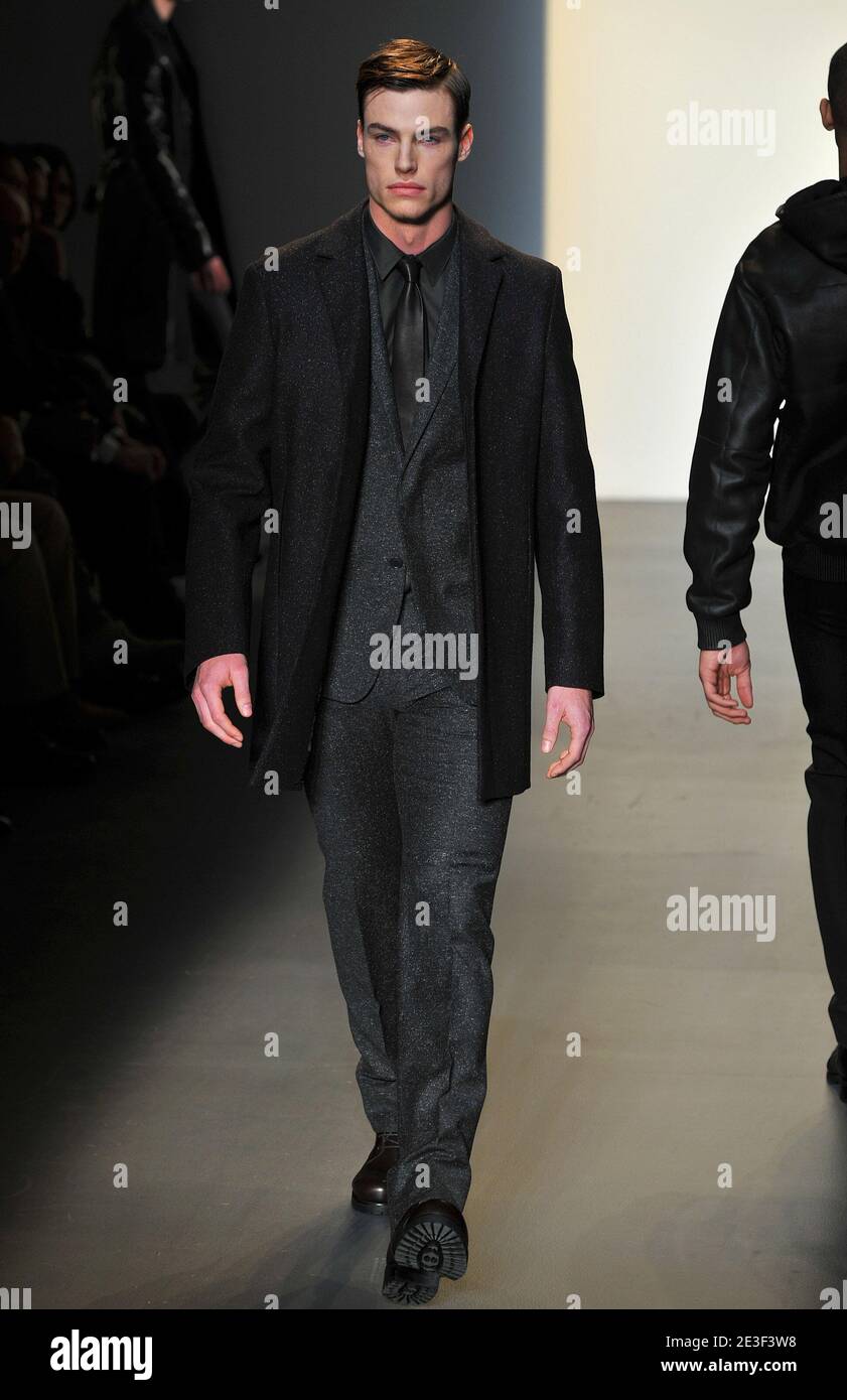 A model displays a creation by Calvin Klein Men's Collection during  Mercedes Benz Fashion Week Fall 2009 at 205 W. 39th Street in New York  City, NY, USA on February 15, 2009.