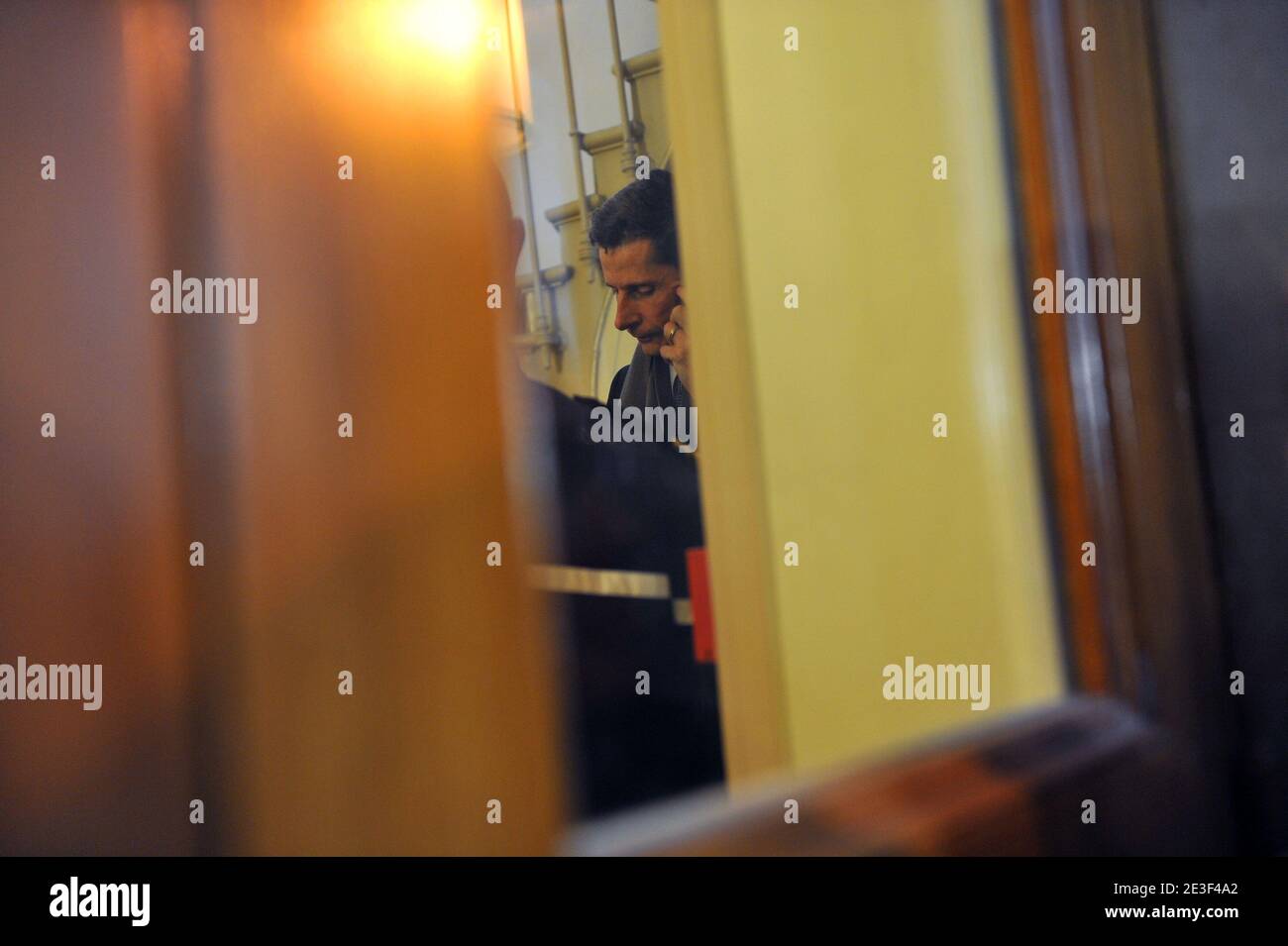 Witness and French police officer Didier Vinolas leaves the Paris courthouse after being heard during the trial of Yvan Colonna in Paris, France, on February 17, 2009 tried for the assassination of Corsica's prefect Claude Erignac in 1998. The appeal process is calling for a new investigation following the release of fresh information from Vinolas. Photo by Mousse/ABACAPRESS.COM Stock Photo