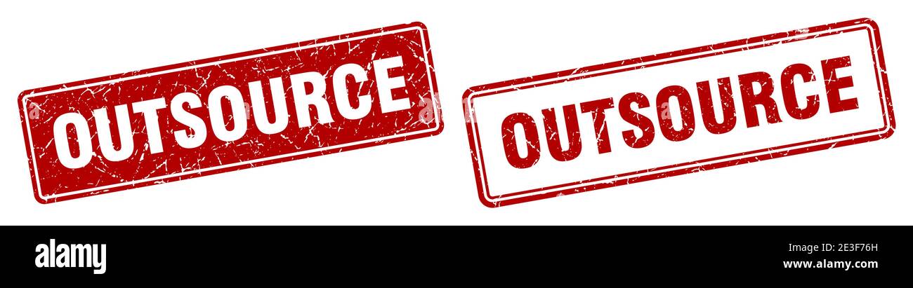 outsource square stamp. outsource grunge sign set Stock Vector