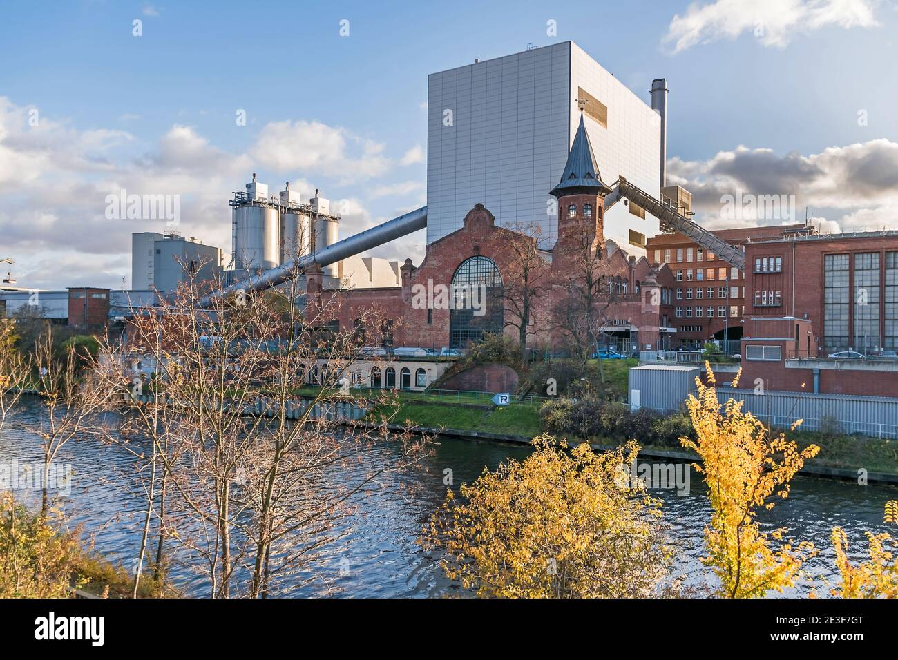 Berlin, Germany - November 23, 2020: Combined heat and power plant Moabit with its historical built in 1900 listet building on the bank  Friedrich-Kra Stock Photo