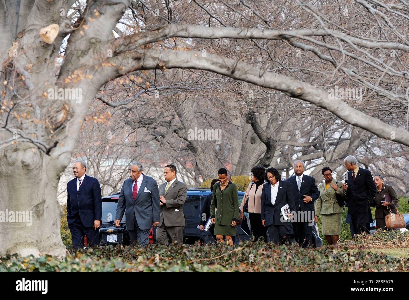 Congressional Black Caucus leaves the White House after meeting with President Obama for the first time in Washington, DC, February 26, 2009. Photo by Olivier Douliery/ABACAPRESS.COM Stock Photo
