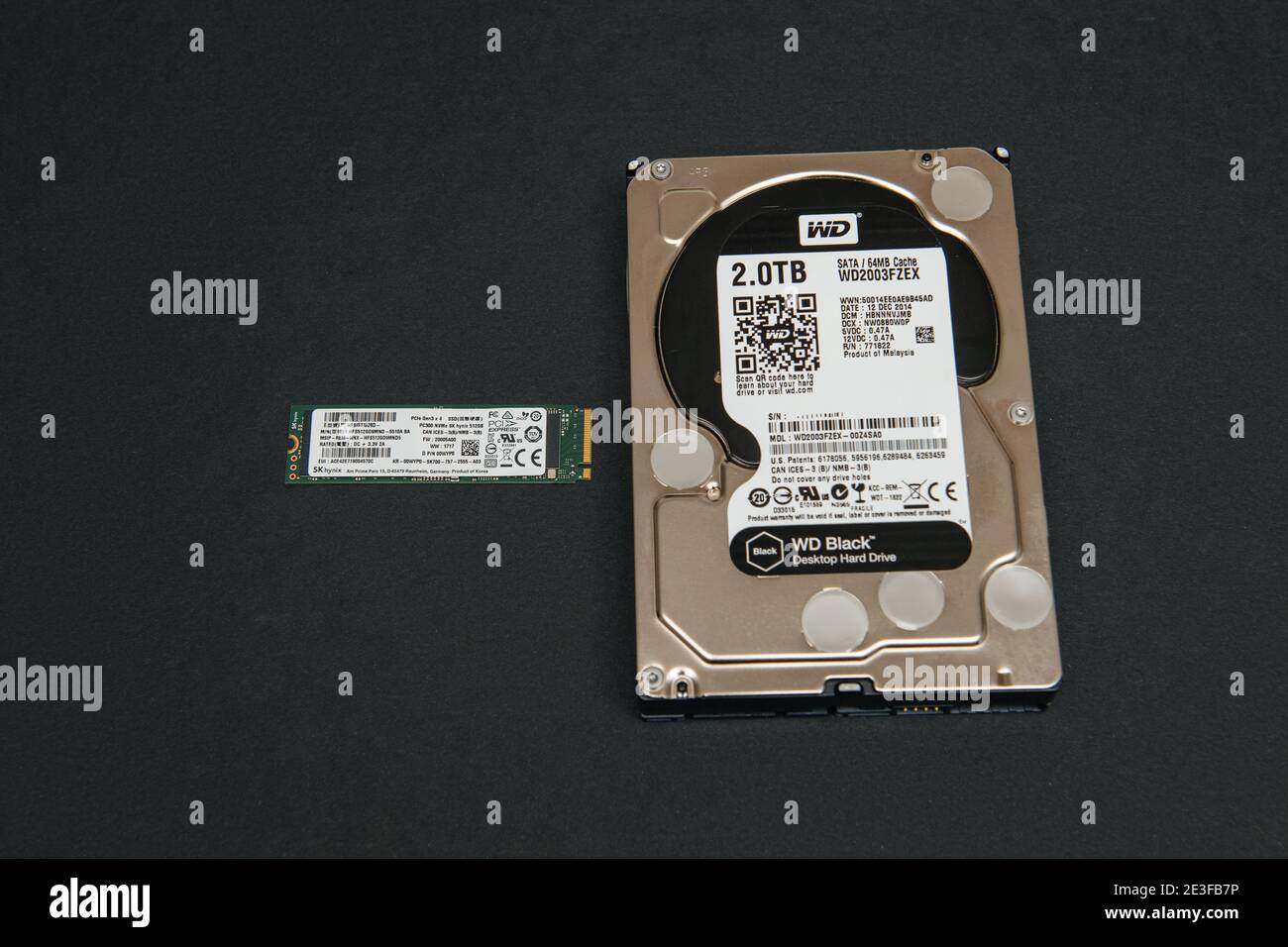 Paris, France - Jan 2, 2018: Comparing large HDD hard disk drive from  Western Digital to small NVME SSD M2 disk from SK Hynix Stock Photo - Alamy