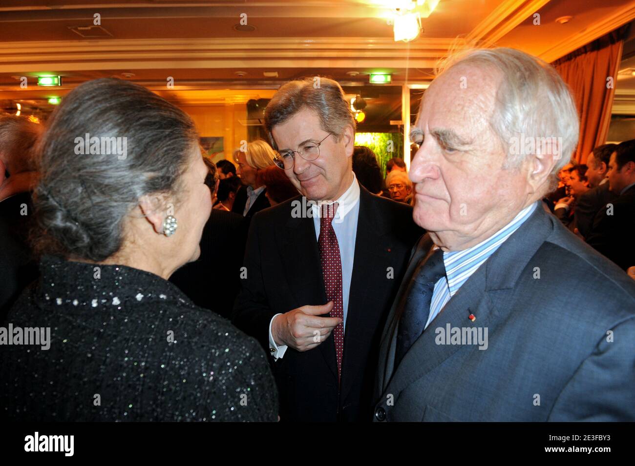 Jean-David Levitte (C), Simone Veil and husband Antoine Veil attend the 'Crif' (French Jewish community representative council) annual dinner, held at Pavillon d'Armenonville, in Paris, France on March 2, 2009. Photo by Ammar Abd Rabbo/ABACAPRESS.COM Stock Photo
