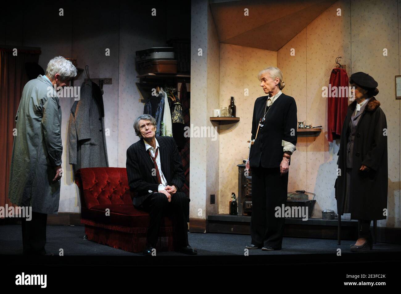 Claude Aufaure and Laurent Terzieff during curtain call of the play 'L'habilleur' staged by Laurent Terzieff and written by Ronald Harwood at the Theatre Rive Gauche in Paris, France on February 28, 2009. Photo by Raymond Delalande/ABACAPRESS.COM Stock Photo