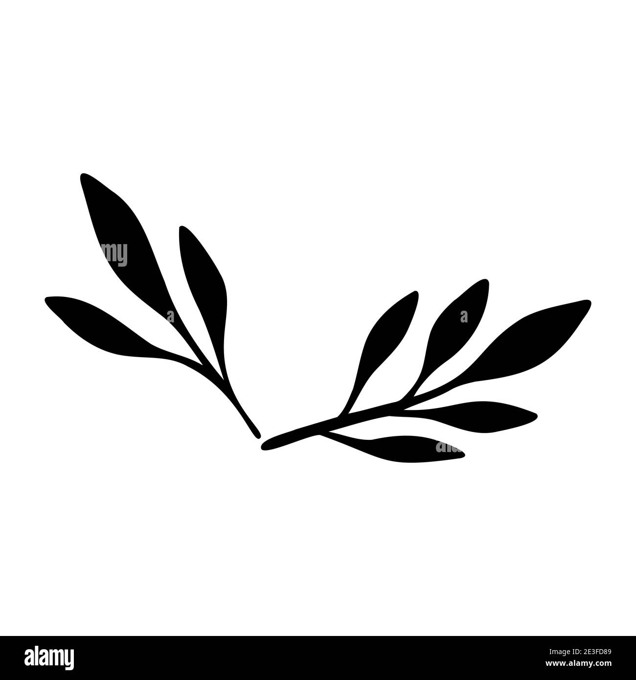 Black silhouette leaves on branches. Flat vector illustration isolated on white background. Plant leaves silhouettes. . Vector illustration Stock Vector