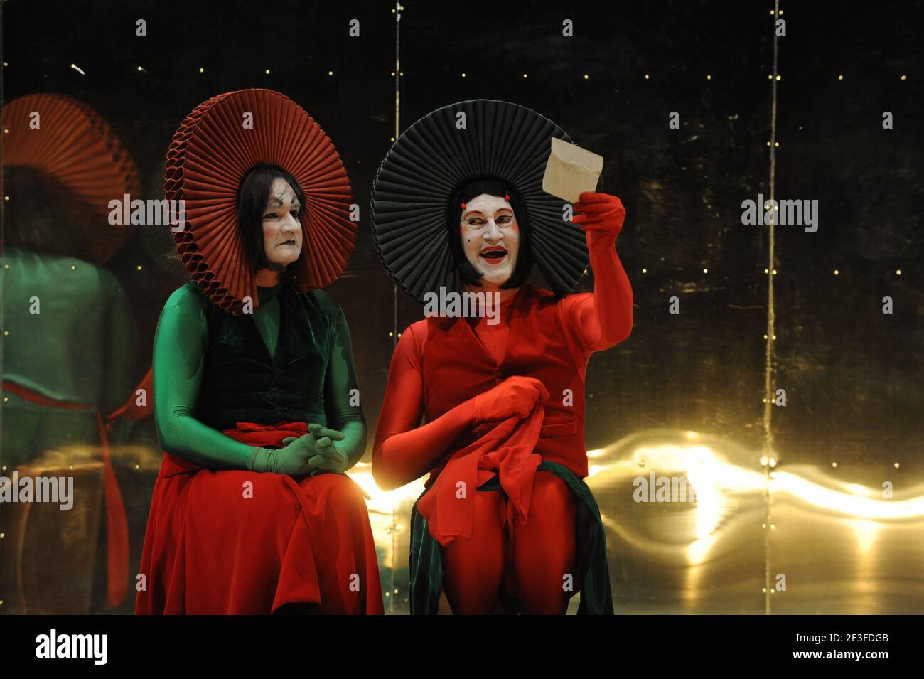 French actors John Arnold and Jean-Francois Perrier perform Paul Claudel's  play 'Le Soulier de Satin' directed by Olivier Py at the Theatre de l'Odeon  in Paris, France on March 4, 2009. Photo