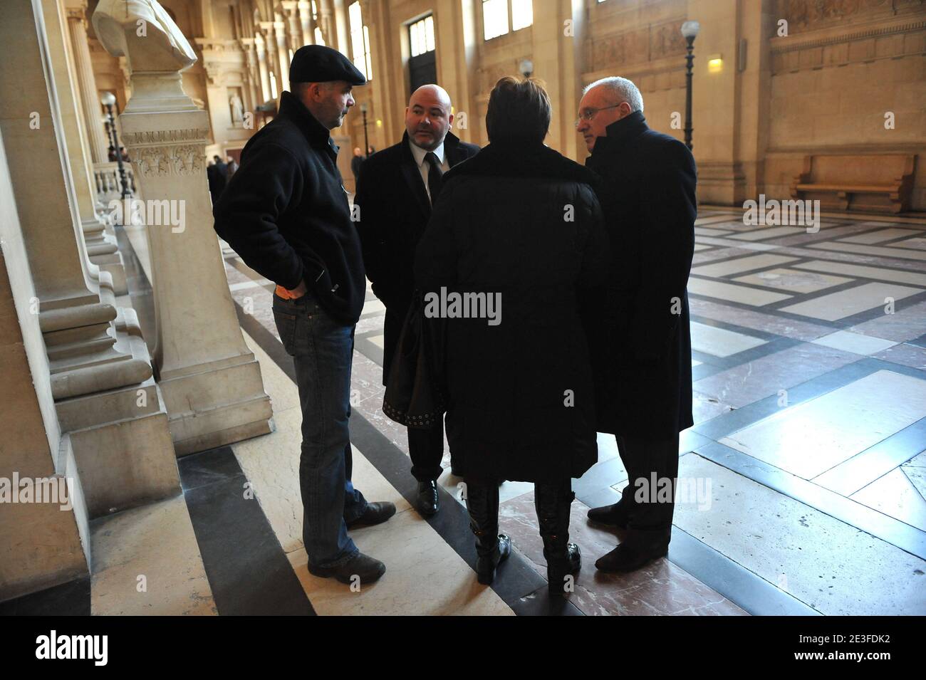Stephane Colonna, Yvan Colonna's brother and Christine Colonna, Yvan Colonna's sister speak with Yvan Colonna's laywers Pascal Garbarini and Antoine Sollacaro at the Paris courthouse to attend the Yvan Colonna Trial, in Paris, France, on March 6, 2009. Photo by Mousse/ABACAPRESS.COM Stock Photo