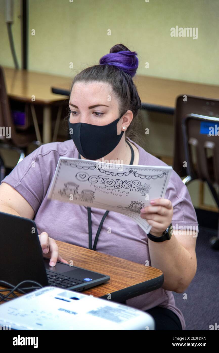 Wearing a face mask due to the coronavirus pandemic, a Southern