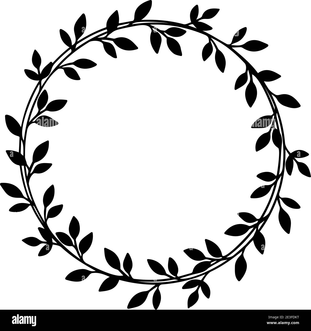 Leaves Round Frame With Leaves For Wedding And Holiday Hand Drawn Vector Wreath Black Floral 3462