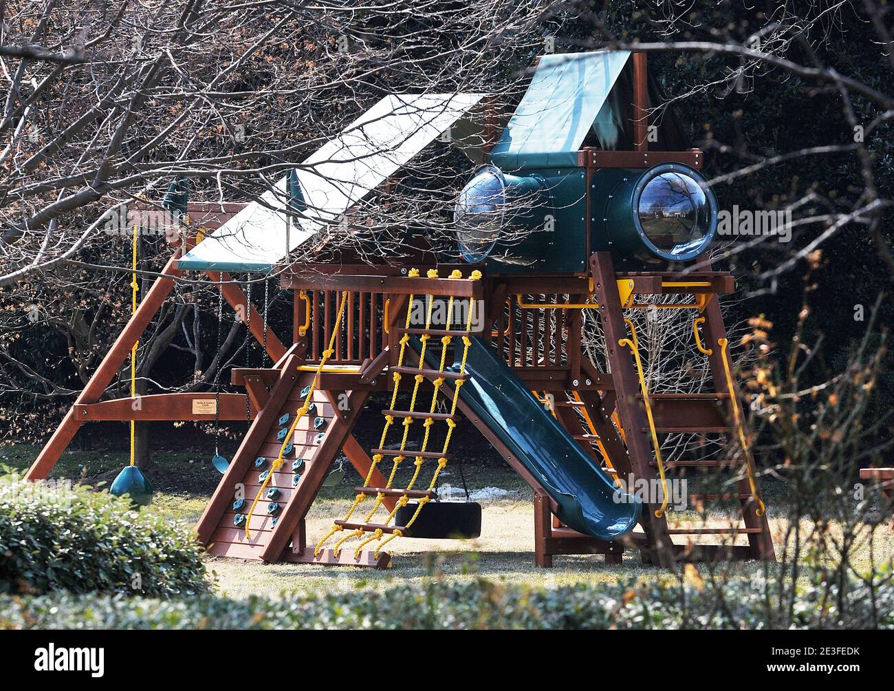 The new playground equipment installed on the lawn outside the Oval office for President Obama's daughters on March 6, 2009 in Washington, DC, USA. Photo by Olivier Douliery/ABACAPRESS.COM Stock Photo