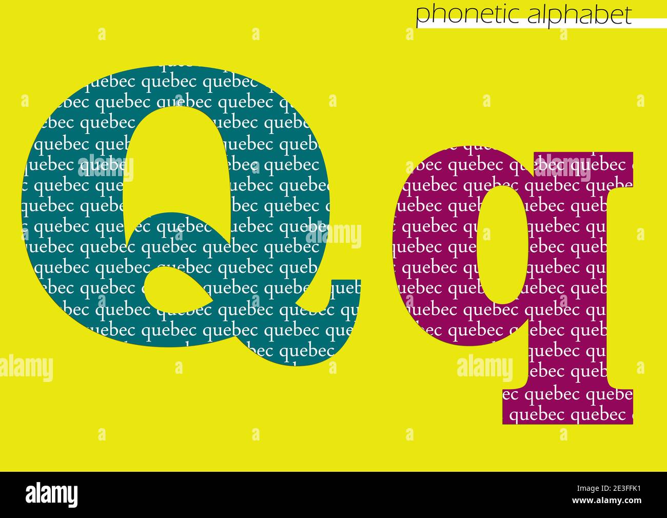 Q (quebec) 3d illustration phonetic alphabet design for decoration with bright color Stock Photo