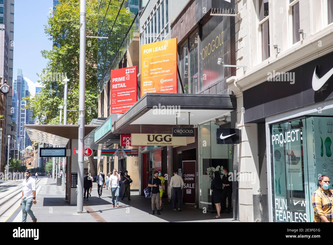 Prime retail units shops for lease in Sydney city centre along George Street and in the central shopping area,Sydney,Australia Stock Photo