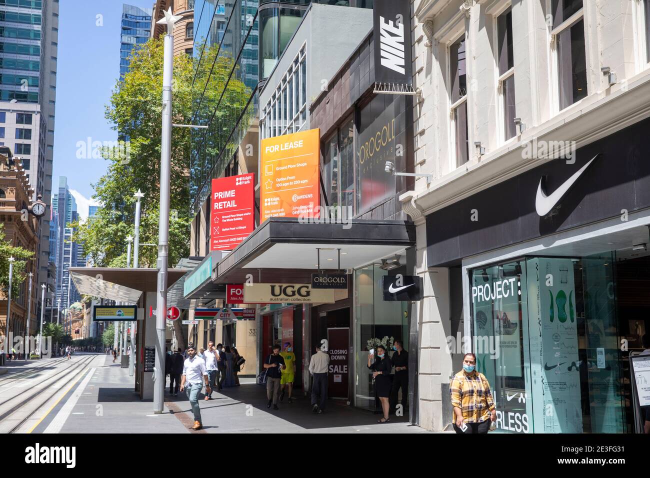 Prime retail units shops for lease in Sydney city centre along George Street and in the central shopping area,Sydney,Australia Stock Photo