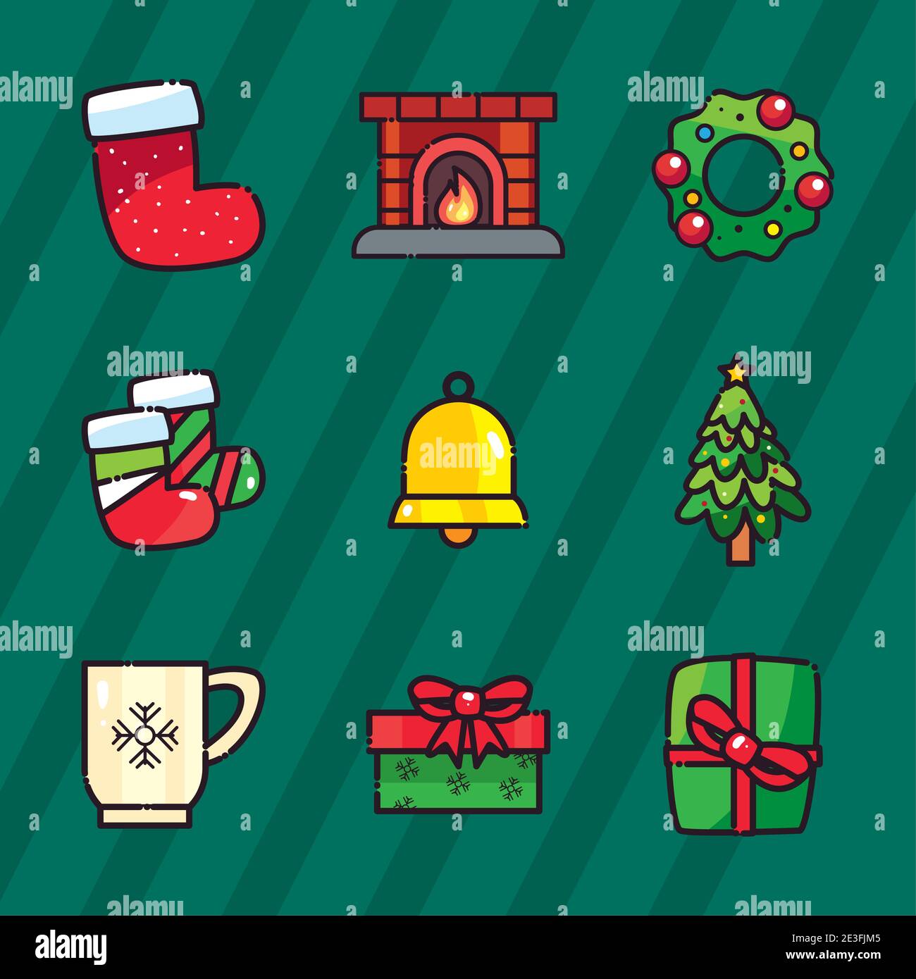 merry christmas flat style icon set design, winter season and ...