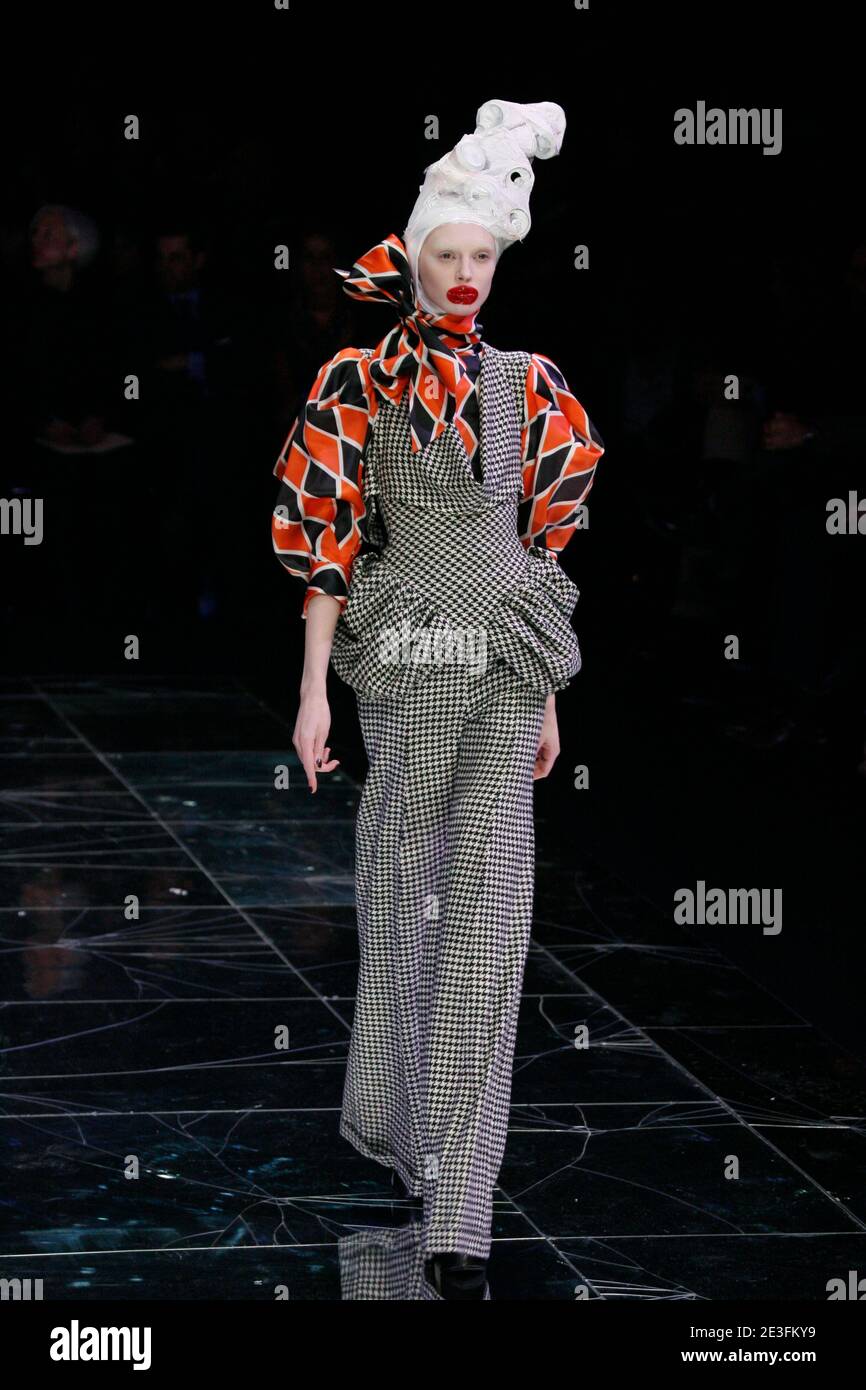 A model displays a creation by designer Alexander McQueen for his  Fall-Winter 2009/2010 ready-to-wear collection show held at the Palais  Omnisports de Bercy in Paris, France on March 10, 2009. Photo by