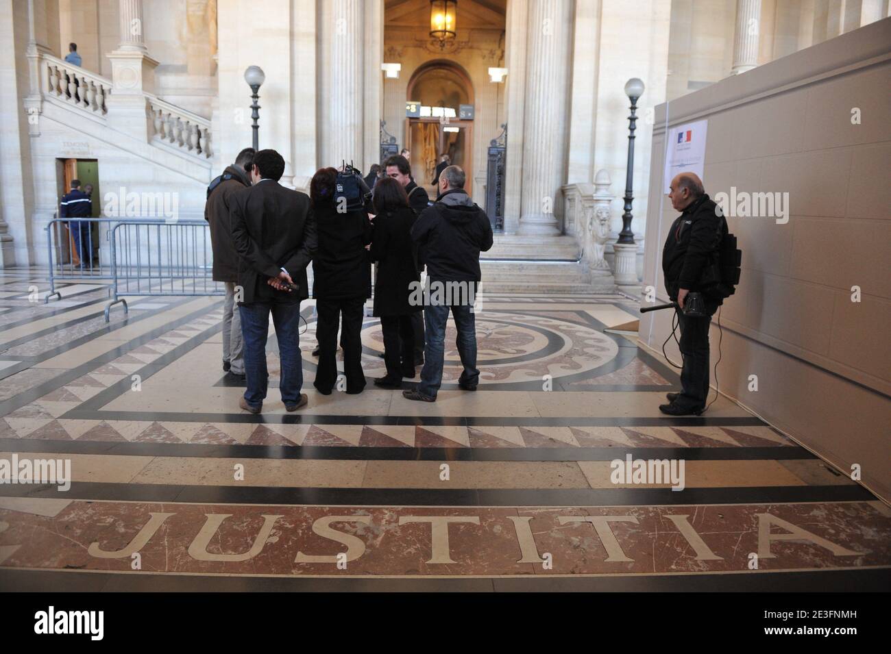 Yvan Colonna's laywers Antoine Sollacaro answers journalists questions at the Paris courthouse, France, on March 16, 2009. Antoine Sollacaro refuses to appear again in protest against the refusal of the court to hold a reconstitution of the murder of Erignac in Ajaccio, Corsica. Photo by Mousse/ABACAPRESS.COM Stock Photo