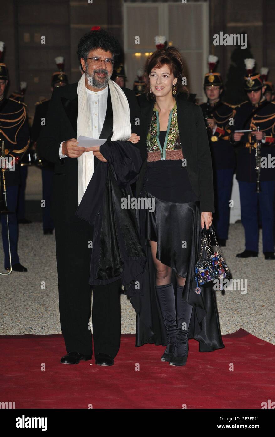 French-Lebanese musician Gabriel Yared and girlfriend Marie-Jeanne Serero arrive for a state dinner given in honor of Lebanese President Michel Sleiman at the Elysee Palace, in Paris, France on March 16, 2009. Michel Sleiman is in France for a three-day state visit focusing on French military and economic assistance to Lebanon, as his country opened today its first ever embassy in former powerbroker Syria and gears for legislative elections in June 2009. Photo by Abd Rabbo-Mousse-Orban/ABACAPRESS.COM Stock Photo