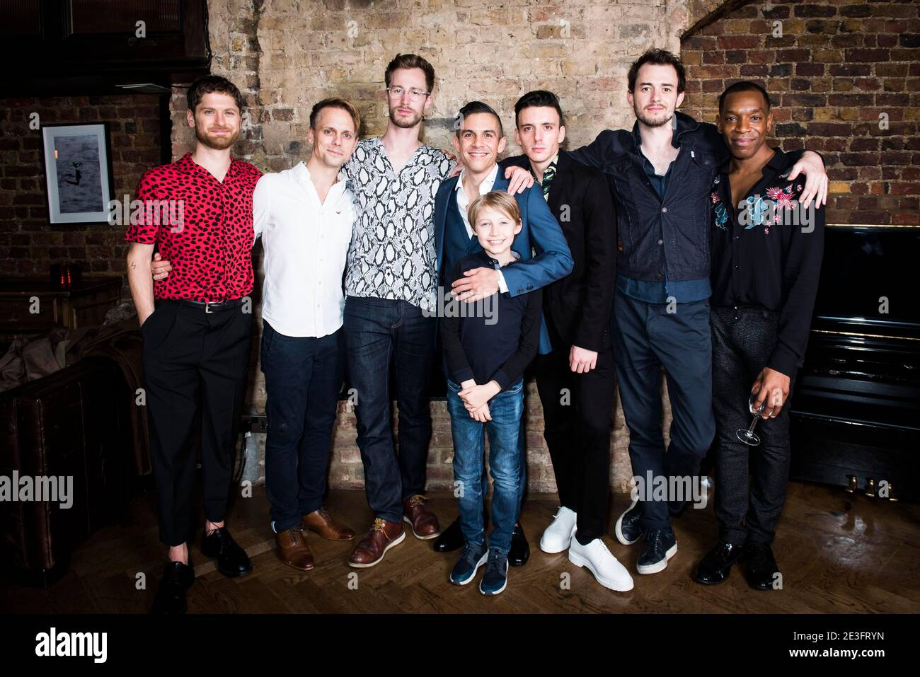Kyle Soller, Robert Boulter, Hugo Bolton, Matthew Lopez, Josh, Samuel H Levine, Paul Hilton and Syrus Lowe attend The Inheritance press day after show party at Century club, London. Stock Photo