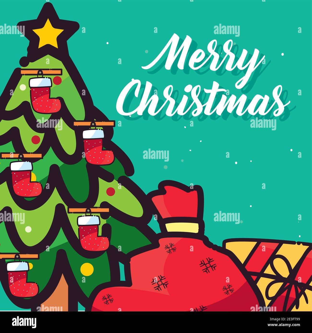 merry christmas pine tree with boots flat style icon design, winter ...