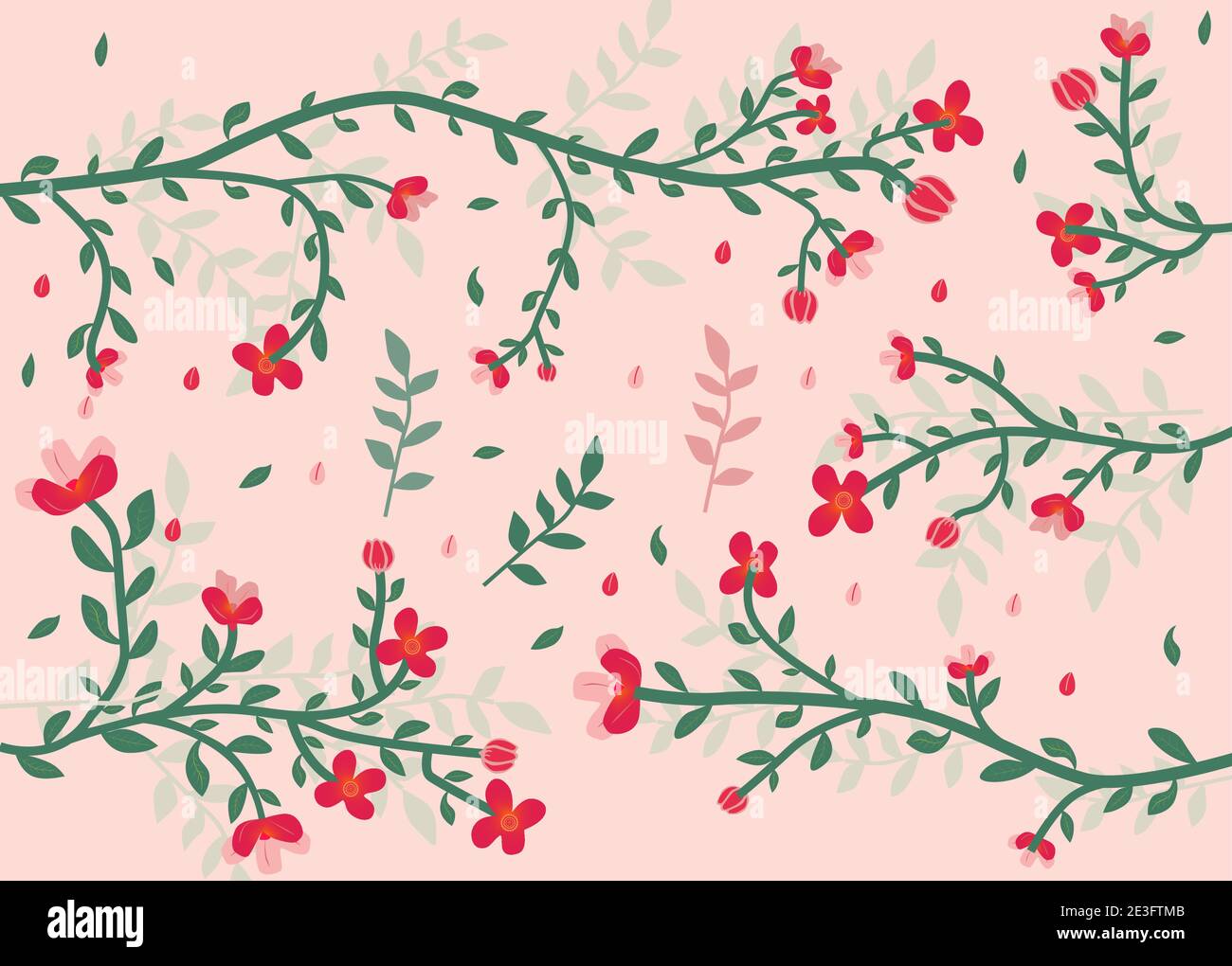 Floral branches and leaves pattern background Stock Vector