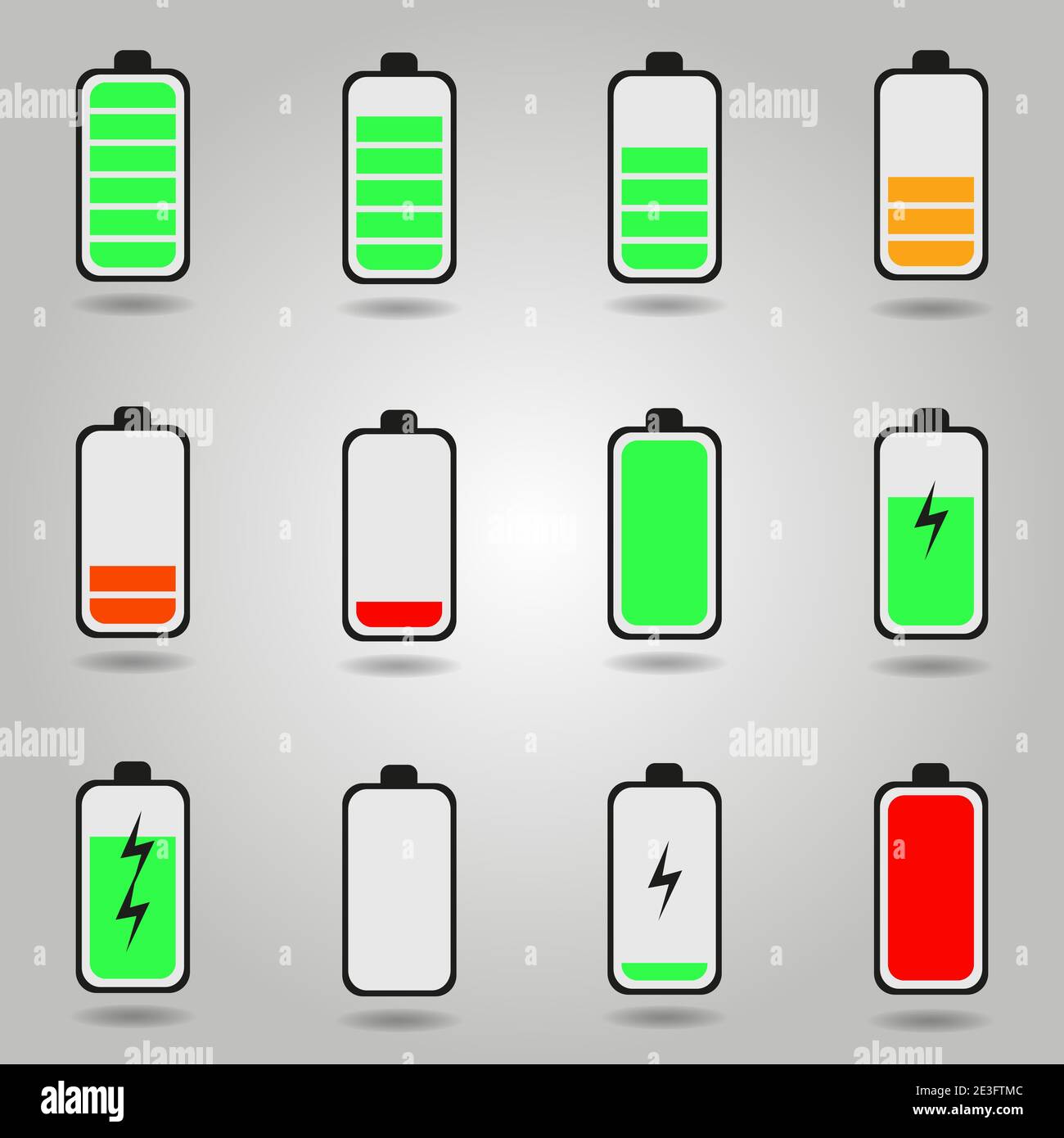 Flat phone battery charge status symbols set Stock Vector Image & Art -  Alamy