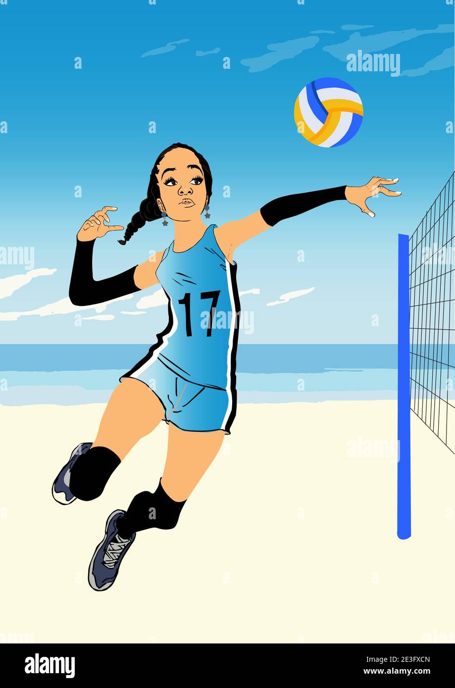 Girl playing volleyball illustration. Volleyball girl character. Stock Vector