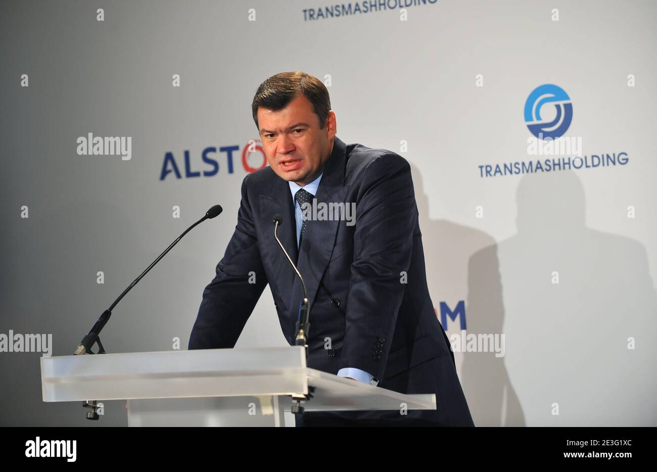 President of Transmashholding Andrei Bokarev delievers a speech during