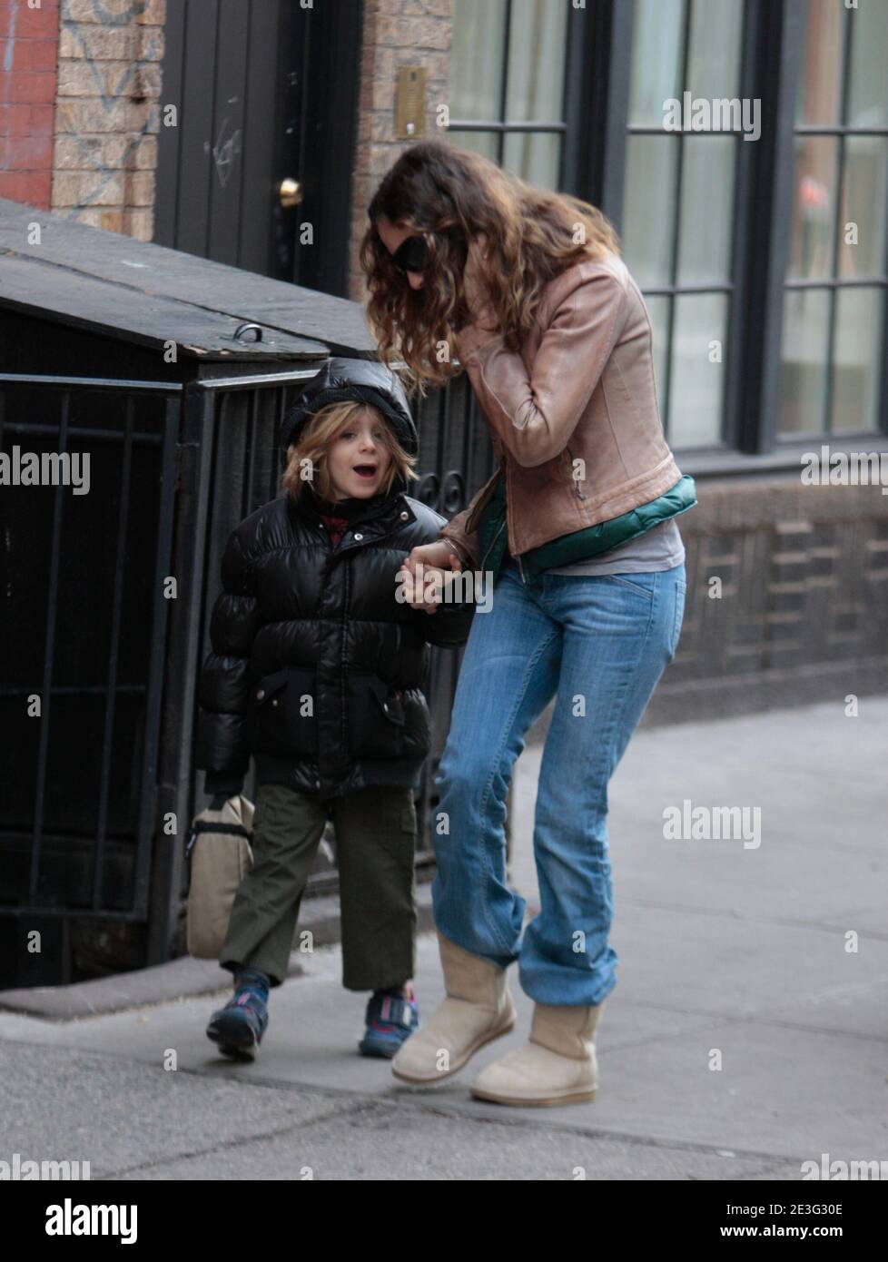 US actress Sarah Jessica Parker go to school with her son. in New York