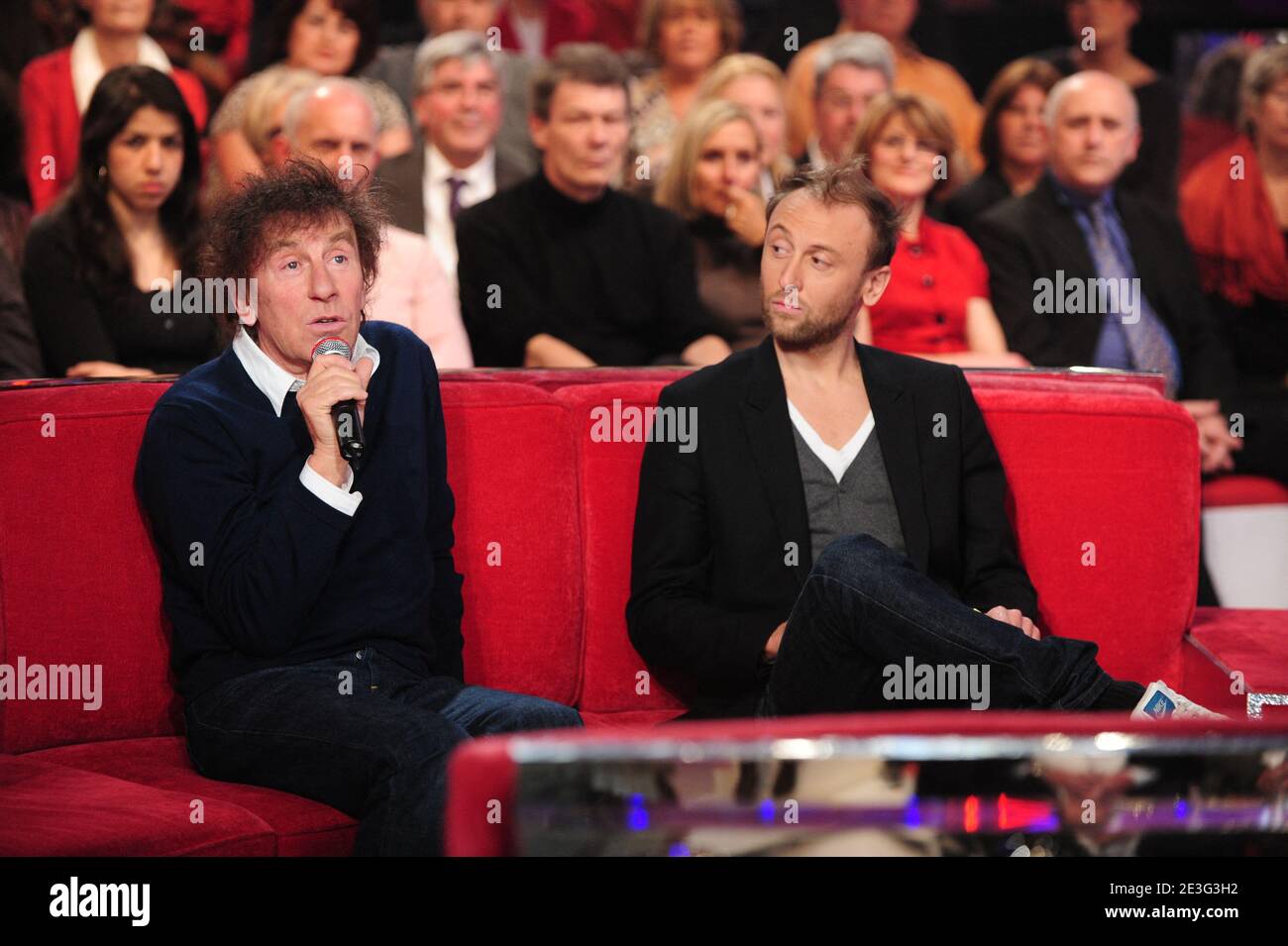 Alain Souchon and son Pierre Souchon at the taping of Vivement Dimanche on January 5, 2019 in