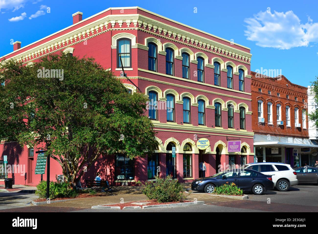 Architectural Gems now house Businesses and shops with storefronts in the historic downtown of Fernandina Beach on Amelia Island, FL Stock Photo
