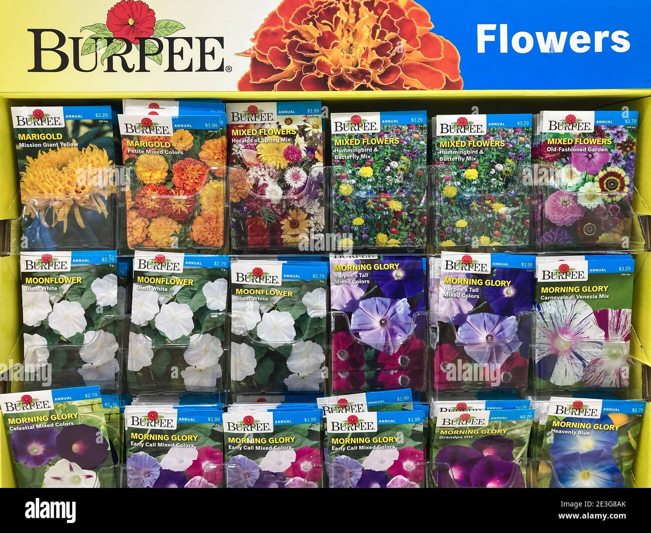 Burpee Seeds and Plants Retail Display and Trademark Logo Stock Photo