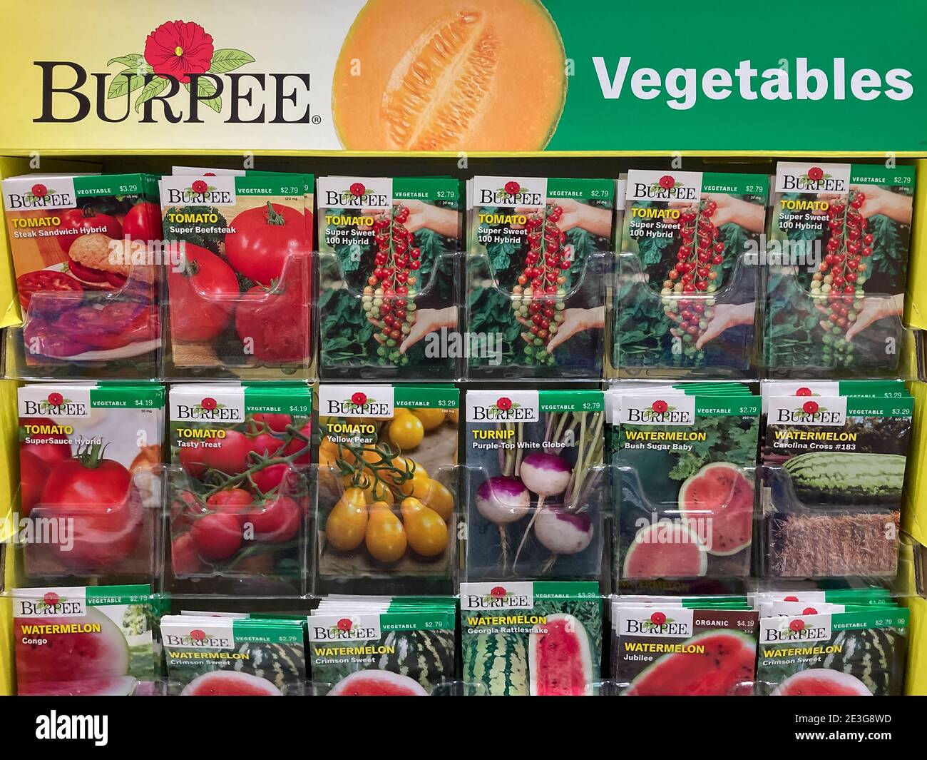 Burpee Seeds and Plants Retail Display and Trademark Logo Stock Photo