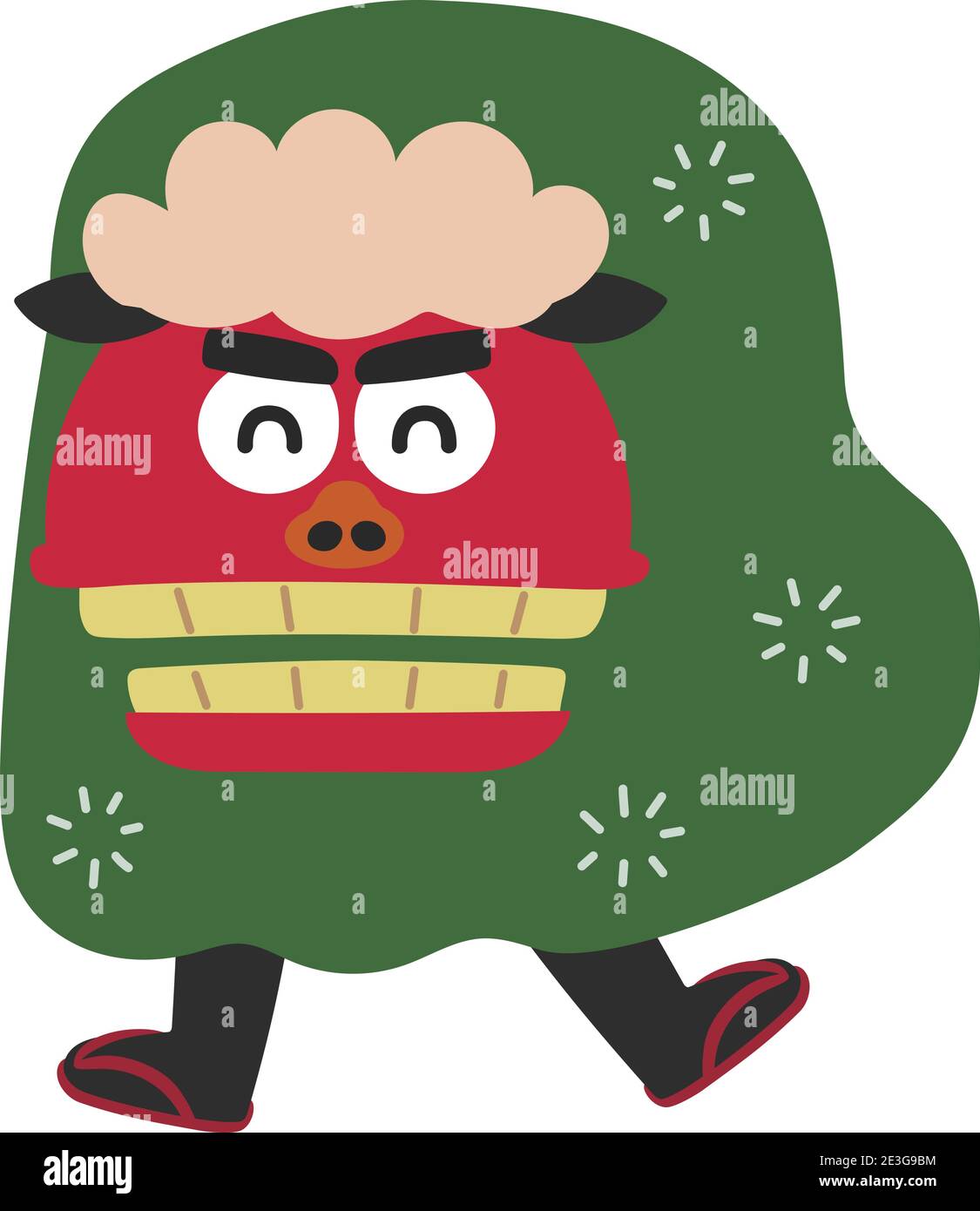 Laughing and Dancing Japanese lion character called Shishimai. Vector illustration isolated on white background. Stock Vector