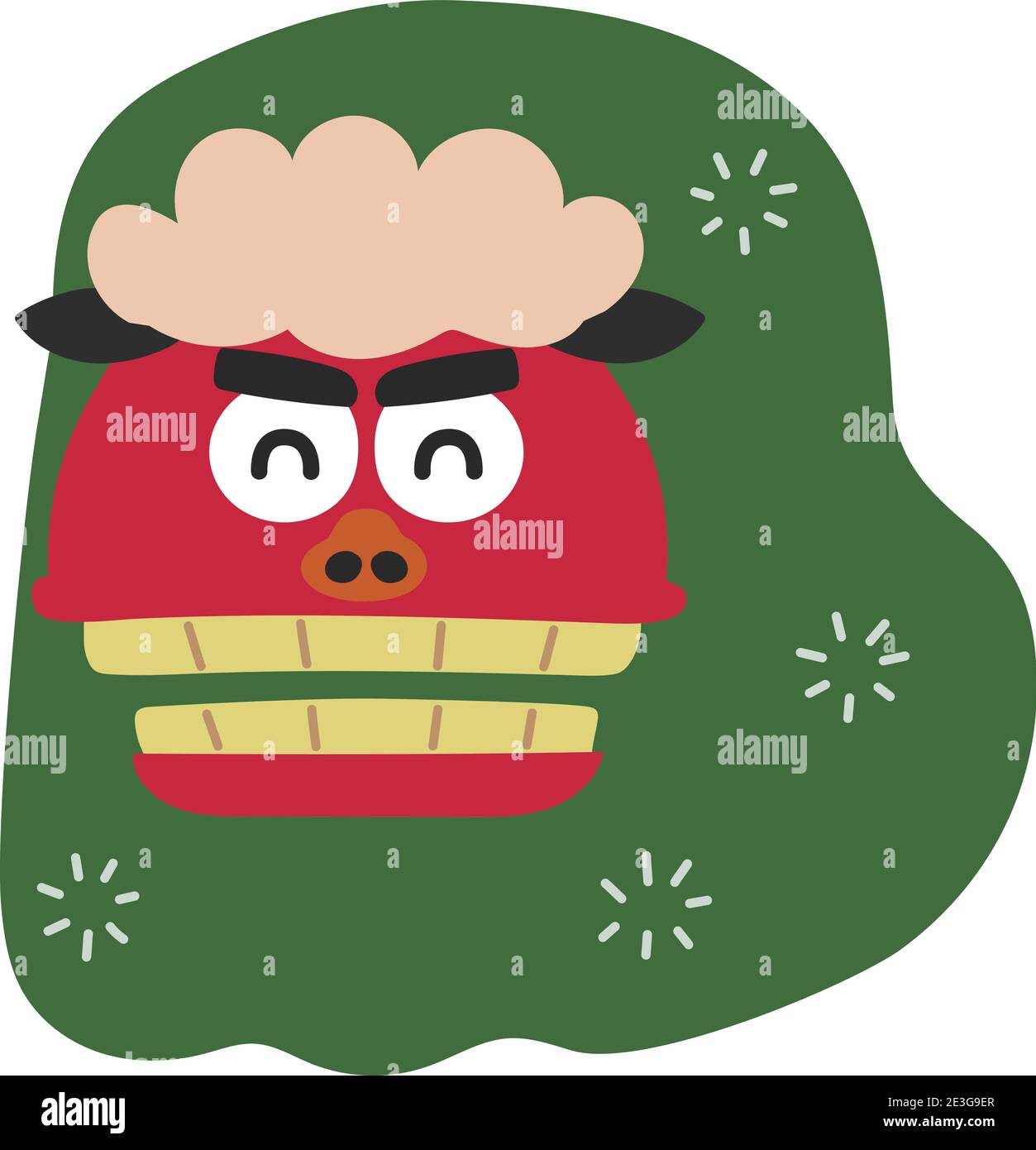 Laughing Japanese lion dance called Shishimai. Vector illustration isolated on white background. Stock Vector
