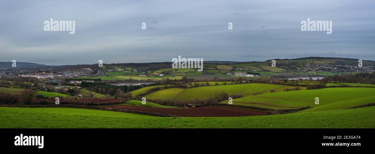 Fields and Meadows of Newton Abbot and River Exe, Devon, England, Europe Stock Photo