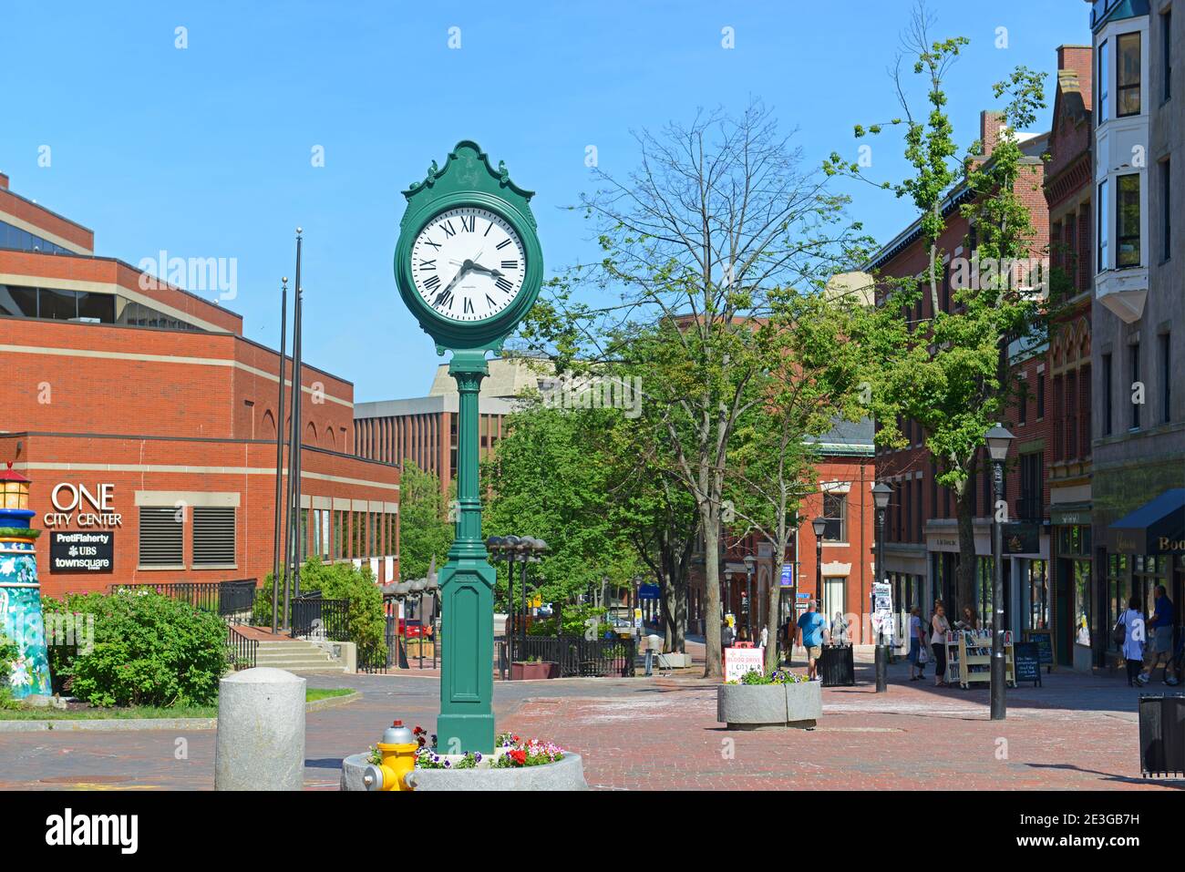 Clock on Monument Square in downtown Portland, Maine, USA Stock Photo