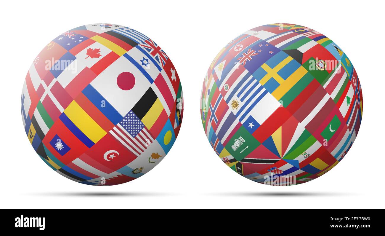 Flags globe set. Global world flags. Vector illustration. Stock Vector