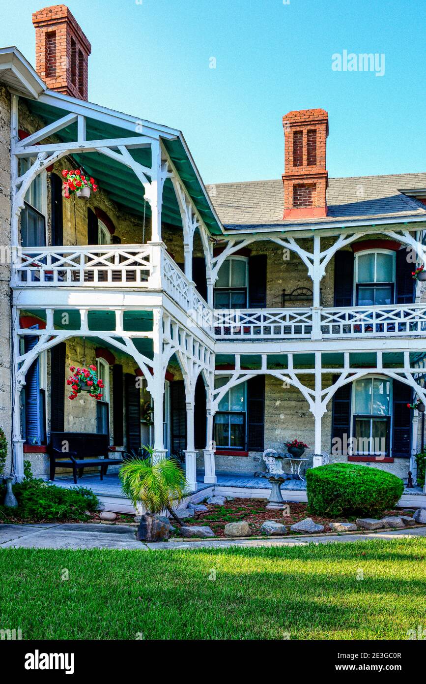 Distinctive tabby like building material style of historic home with Victorian elements, in lovely setting in Fernandina  Beach, FL on Amelia Island Stock Photo