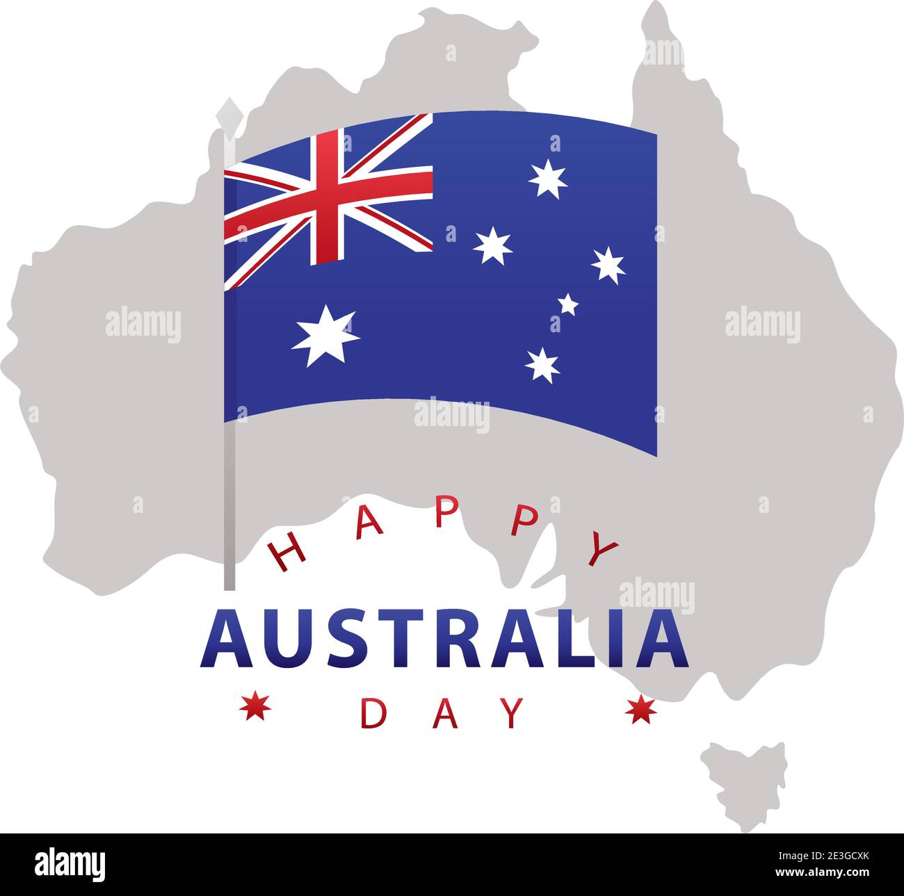happy australia day lettering with flag and map vector illustration ...