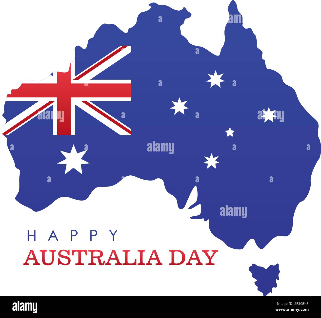 happy australia day lettering with map on white background vector ...