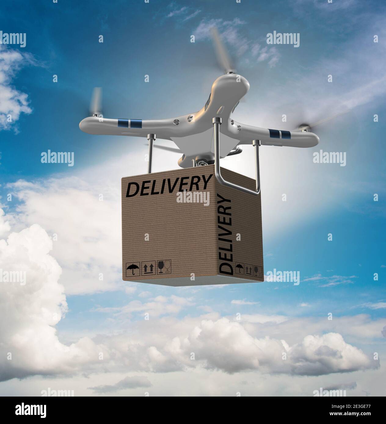 The drone delivery concept with box in air Stock Photo Alamy