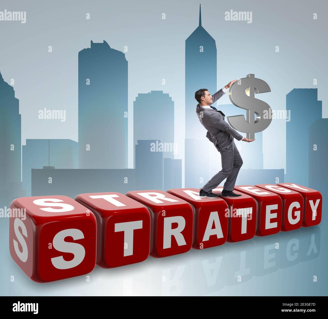 The businessman holding dollar sign in strategy concept Stock Photo - Alamy